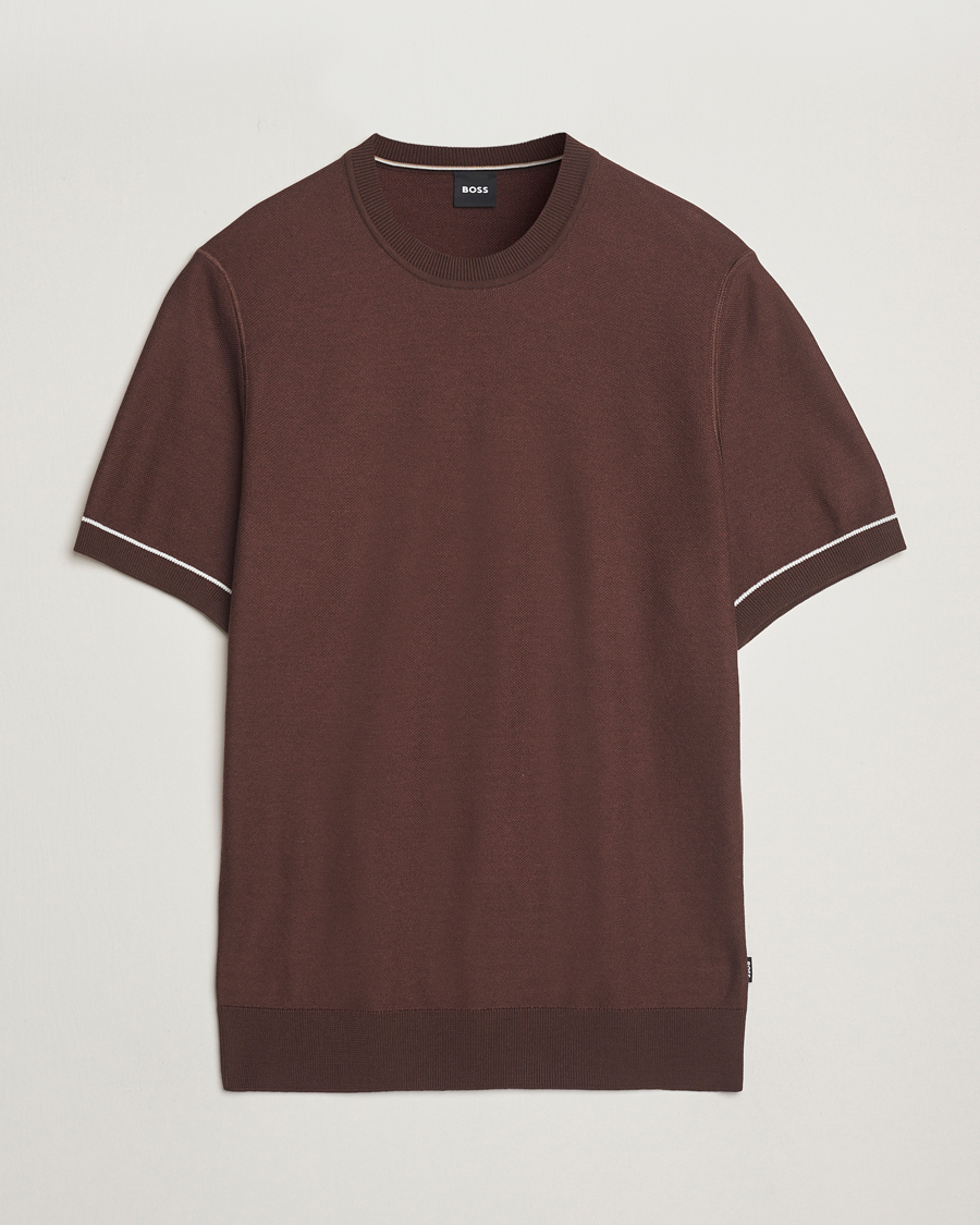 BOSS BLACK Jianfranco Cotton/Viscose Knitted T-Shirt Dark Brown