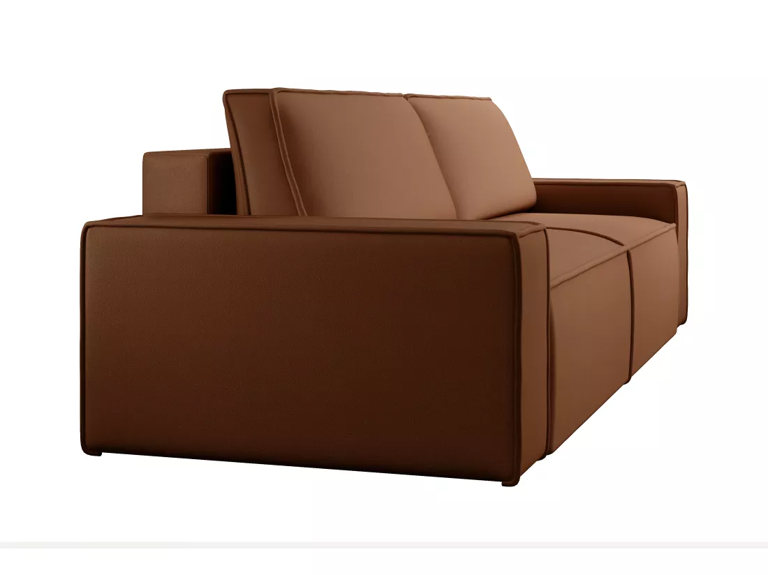 Canapé 4 places convertible en tissu effet cuir marron AMELIA