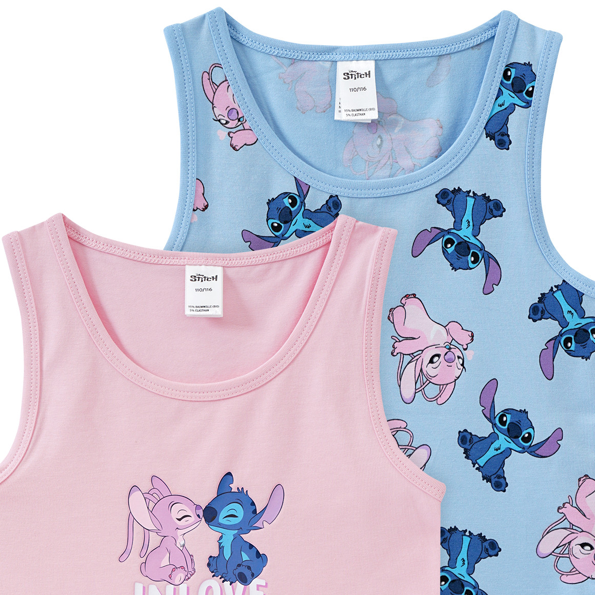 Topolino 2 Disney Stitch Unterhemden im Set hellblau / rosa