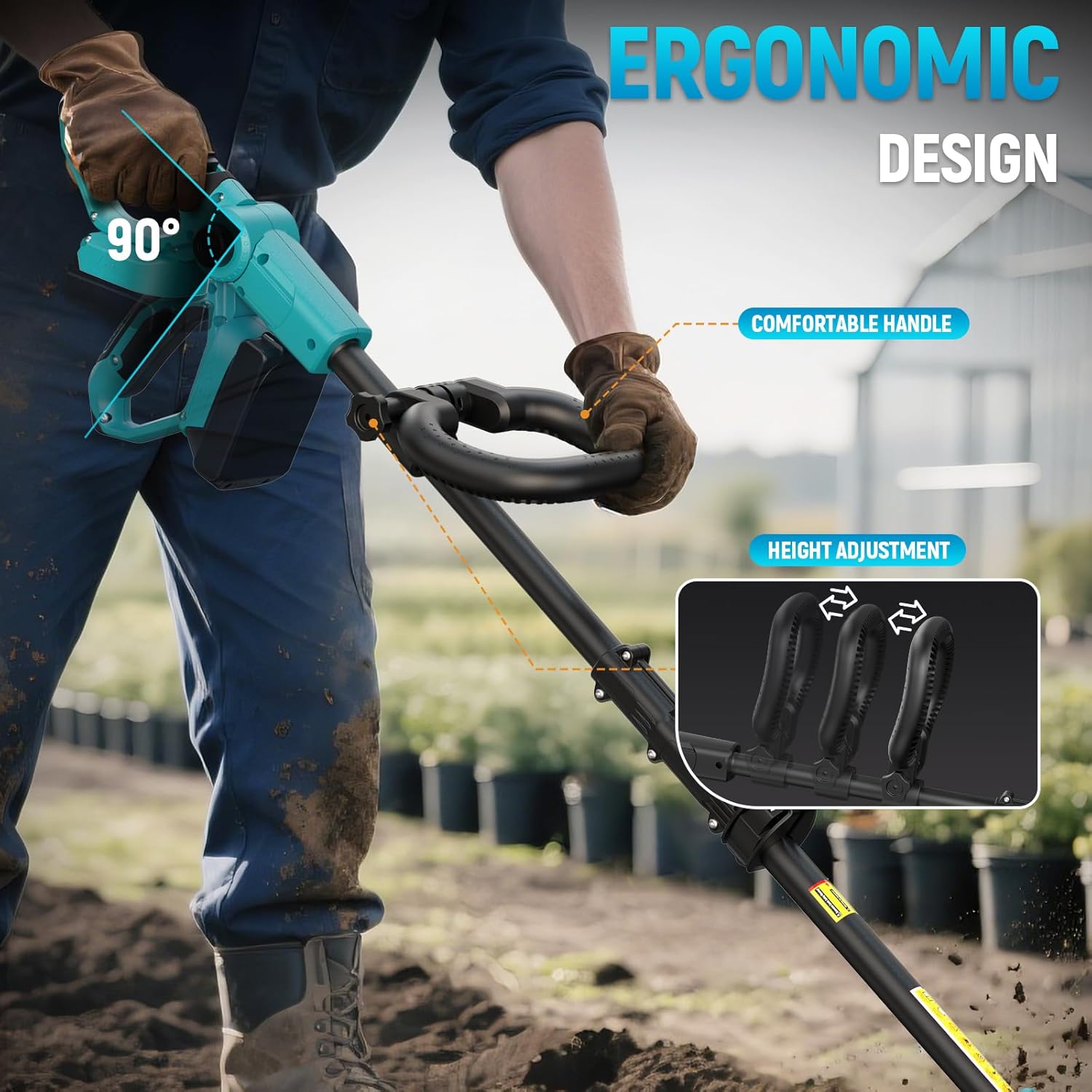 Akku-Bodenhacke Motorhacke für Makita 18V Akku – 360 U/min Motor, 20cm Arbeitsbreite & 13cm Arbeitstiefe für Beet, Acker & Landwirtschaft(Ohne Akku)