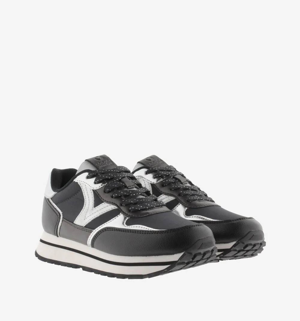 COMETA NYLON & BRILLANCE Baskets pailletées à plateforme pour femmes NEGRO