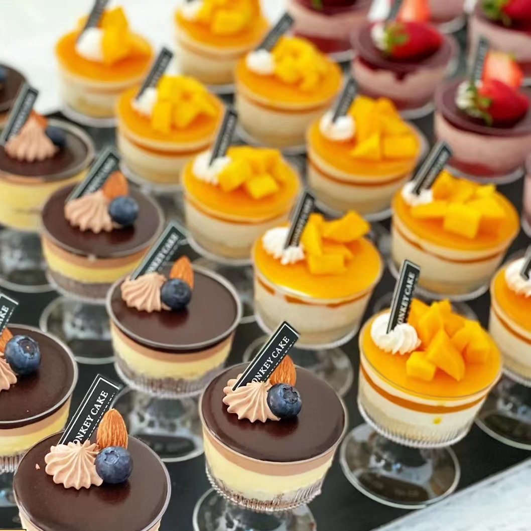 (50er Set) 75x65mm Einweg Mini Dessert Becher Party Geschirr Schälchen für Glacé / Mousse / Pudding - Transparent