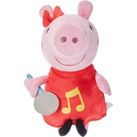 Hasbro Peppa Pig Grunz-mit-mir-Peppa, Singende Plüschpuppe mit rotem Kleid und Schleife