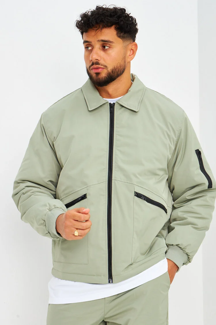 Blouson kaki à poches zippées