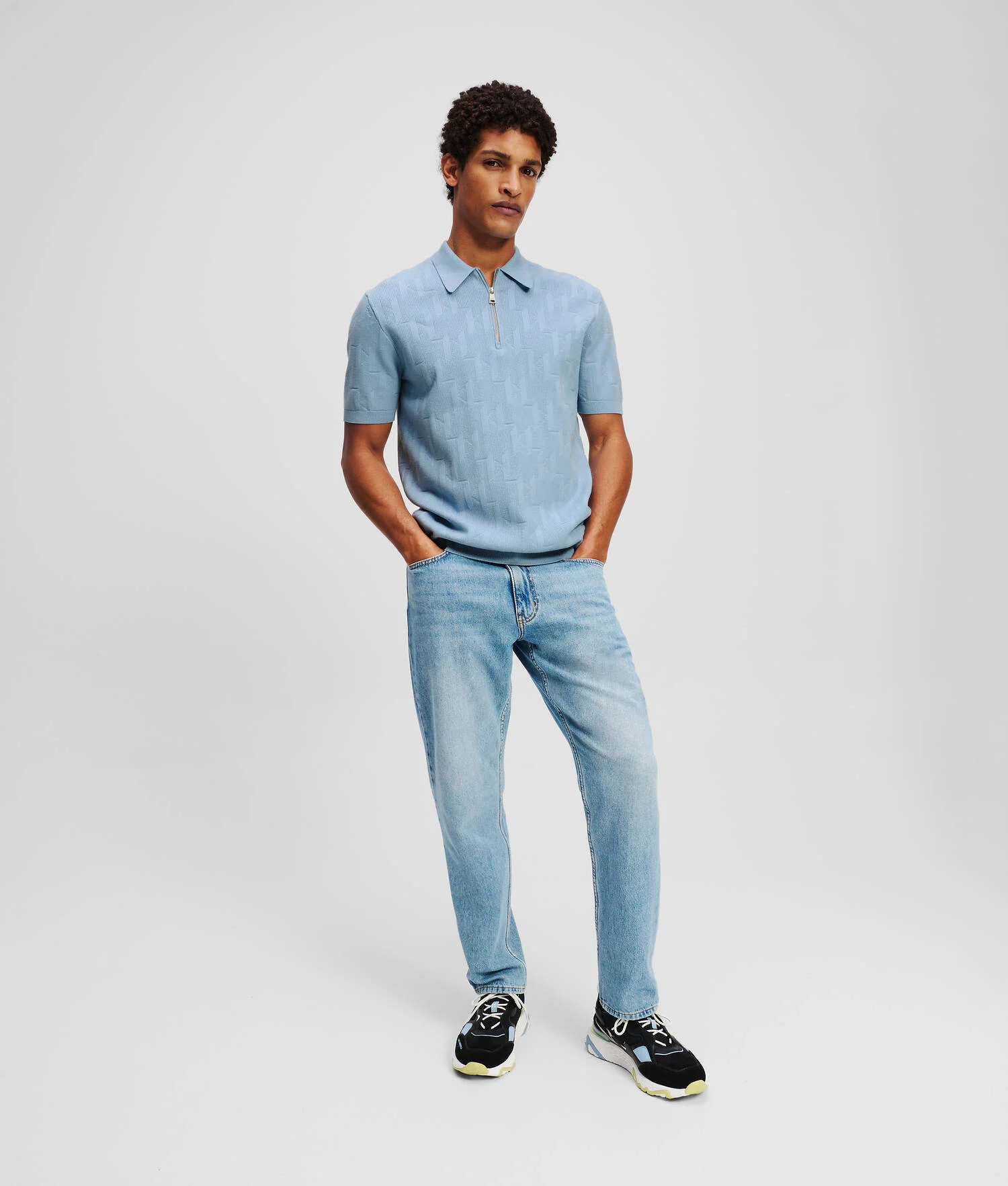 POLO ZIPPÉ KL MONOGRAM - Chambray doux