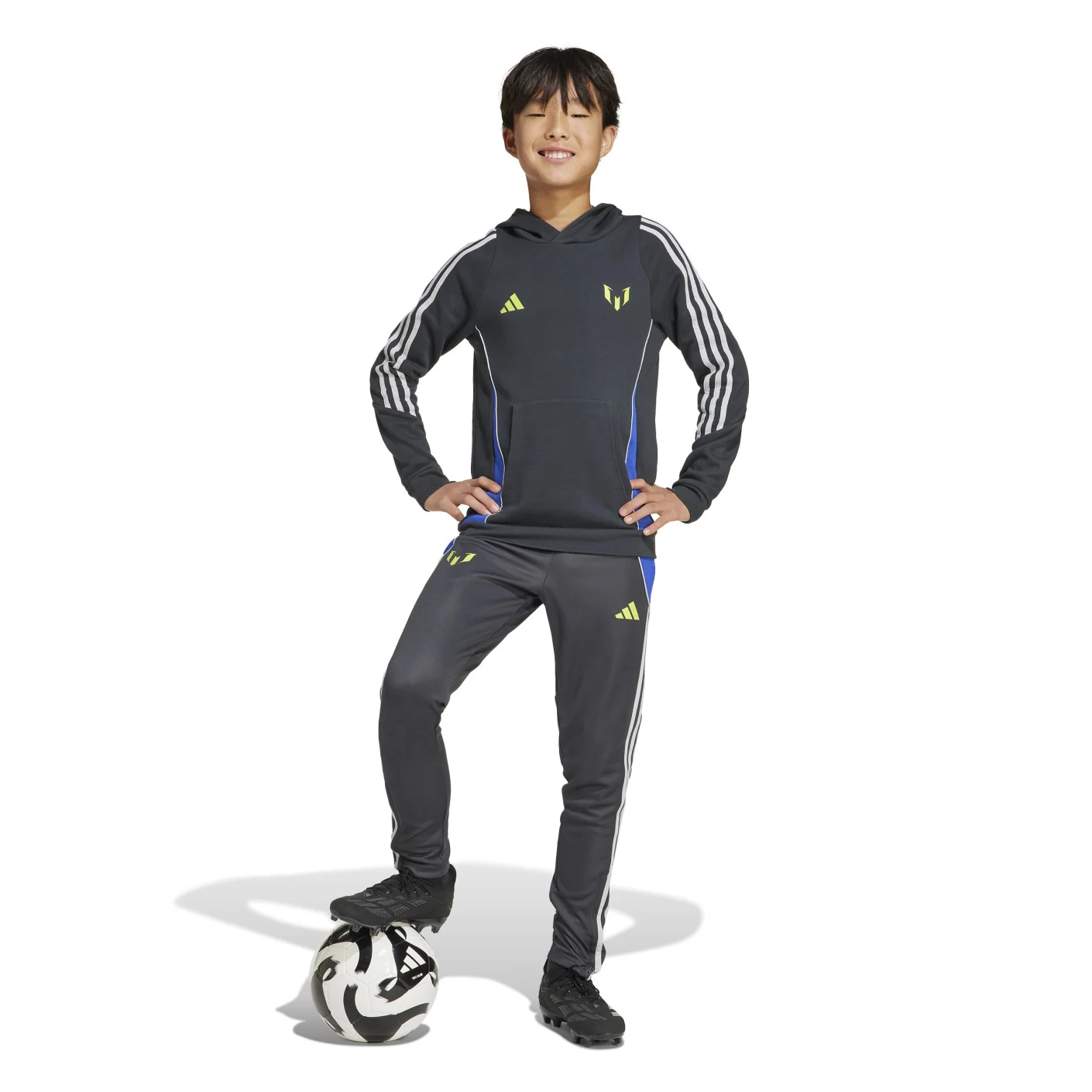 Adidas Messi Hoodie Kids Donkergrijs Neongeel Blauw