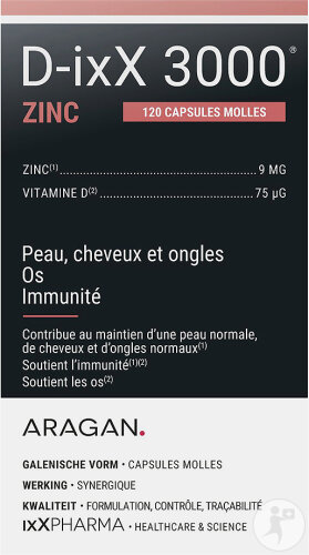 ixX Pharma D-ixX 3000 Zinc Vitamine D3 3000UI Peau/Cheveux Et Ongles Immunité 120 Capsules