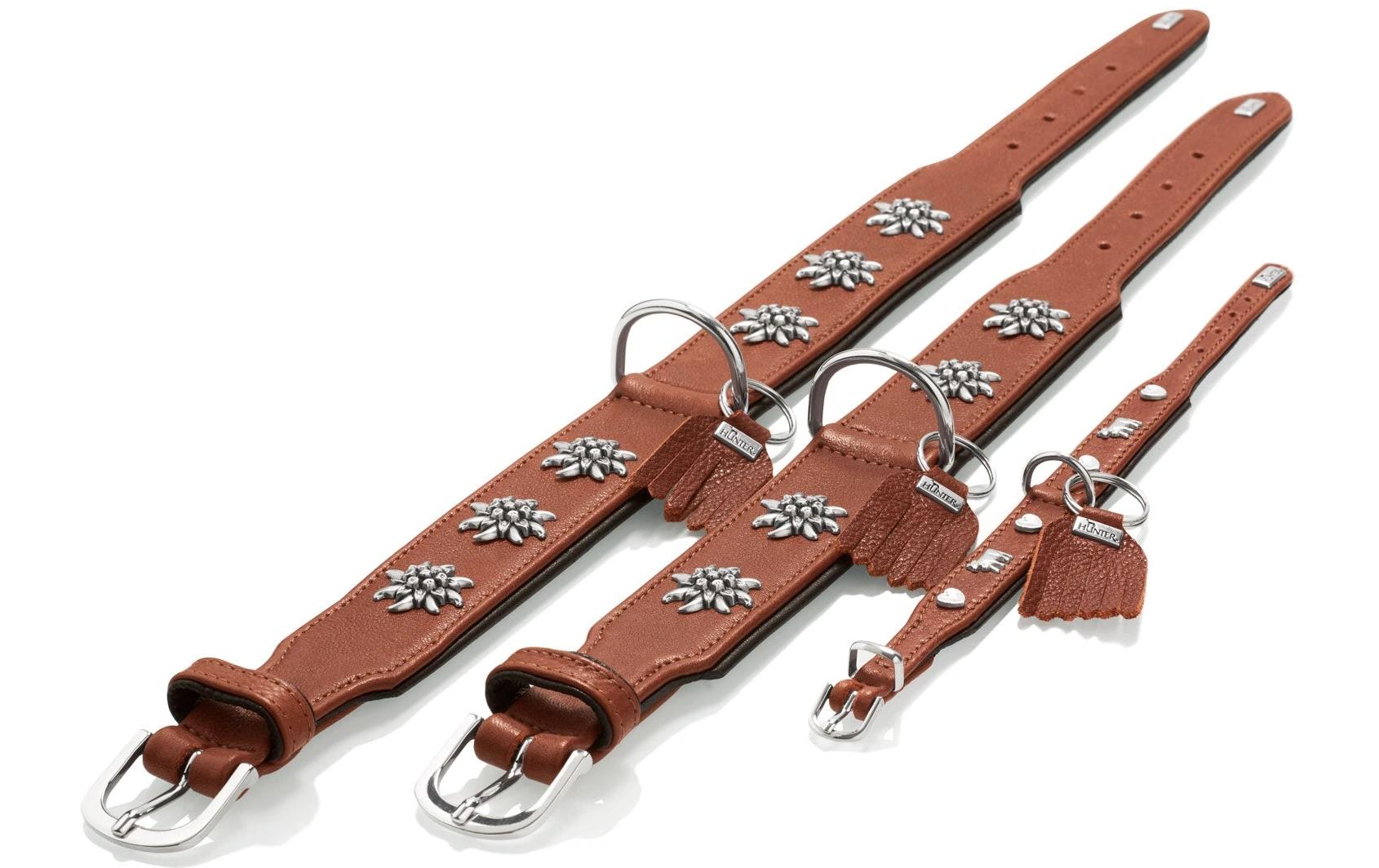 Halsband München Mini 30/XS, Rindsleder, Cognac/SchwarzKlassisches Halsband für kleine Hunde und Welpen, mit auffälligen Besätzen im Trachten-Look