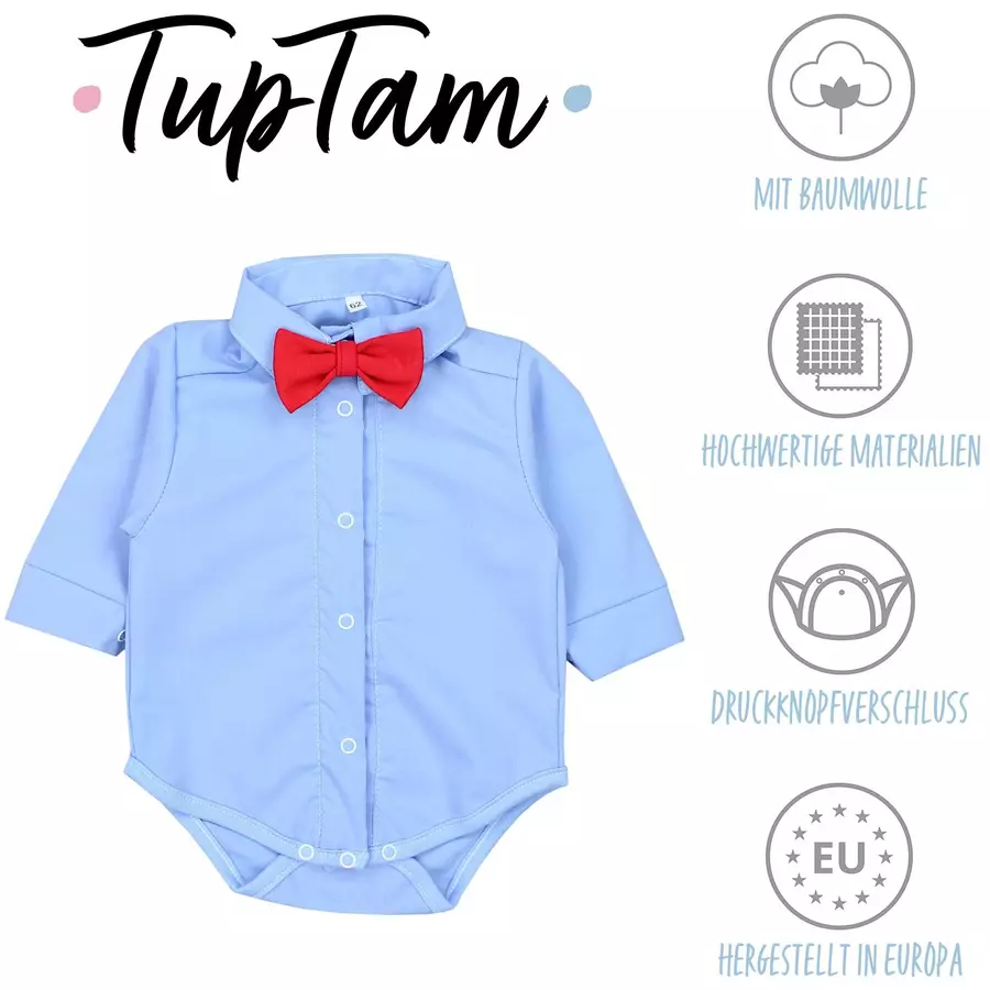 TupTam Jungen Baby Hemd-Body Langarm mit Kragen blaurot