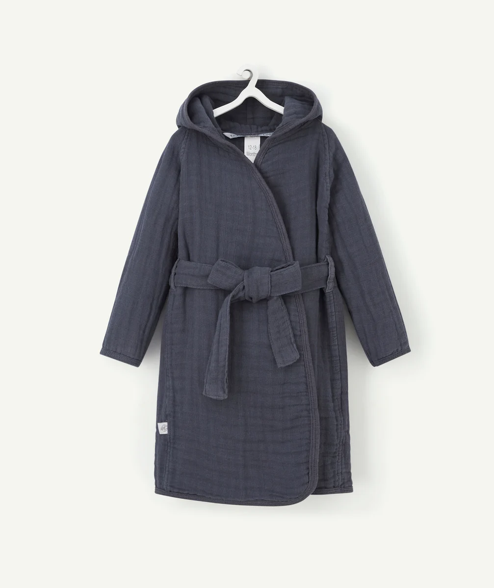 LASSIGPEIGNOIR BÉBÉ EN GAZE DE COTON BLEU MARINE