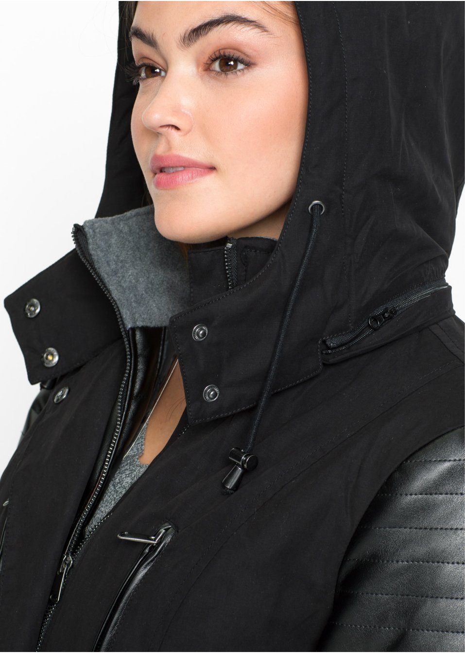 Parka longue à empiècement contrastant