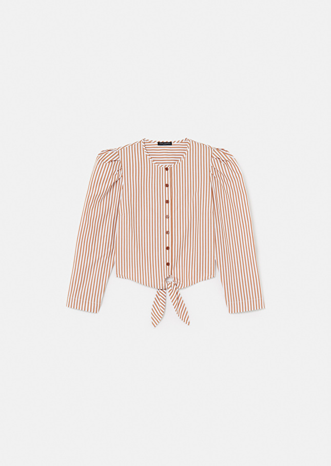 Chemise Cleoblanche à rayures marron en popeline