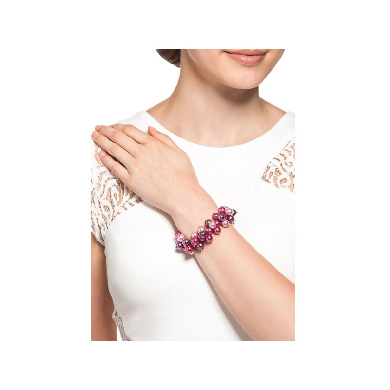 Bracelet Multi Perles Roses et Fushia et Plaqué Rhodium