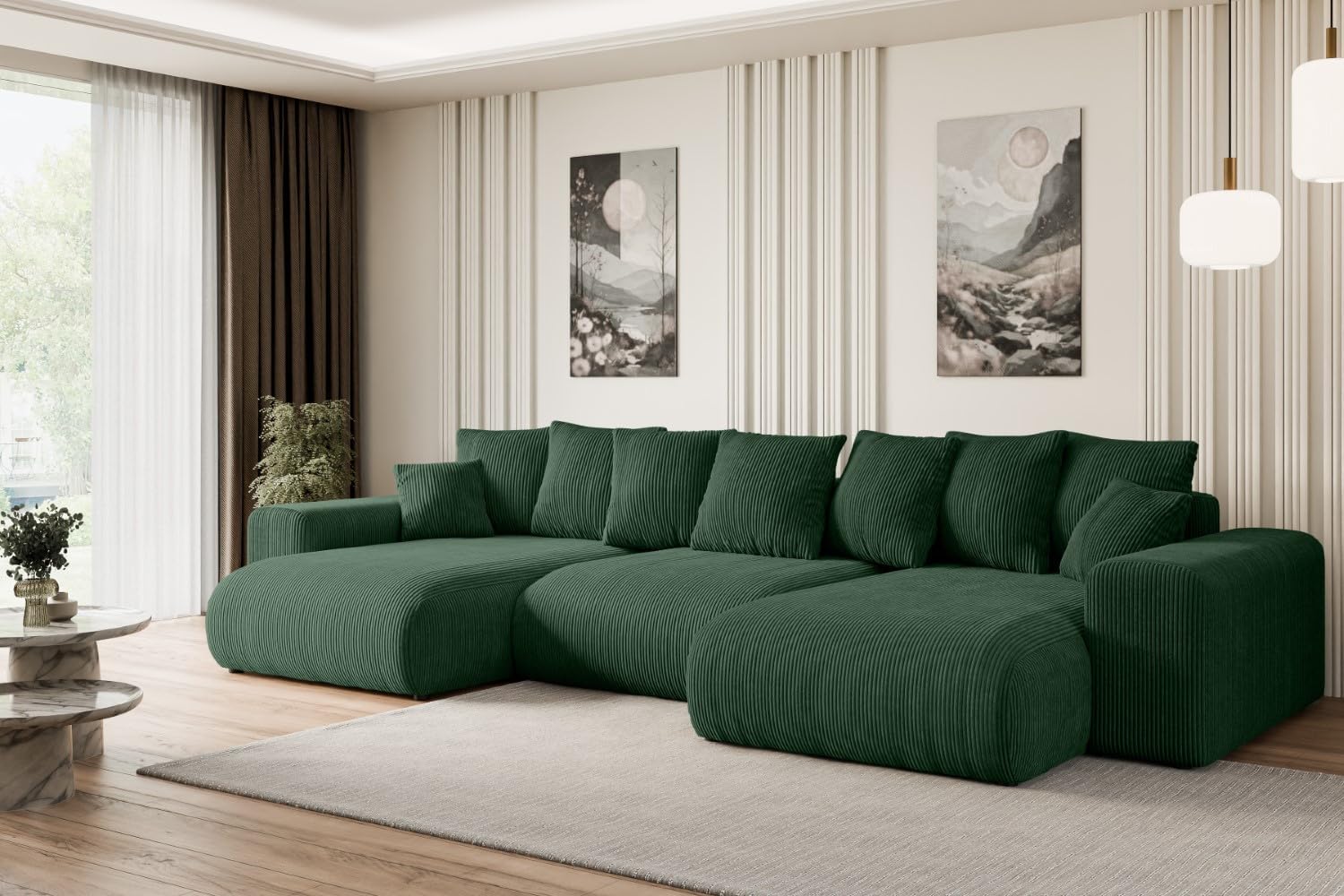 ALTDECOR Ecksofa mit Schlaffunktion und Bettkasten Corner Sofa Eckcouch Couch U-Form universal, Links/rechts angeordnet Schlafcouch Ausziehbar Wohnlandschaft Eskar-U -364x176x84cm Grün
