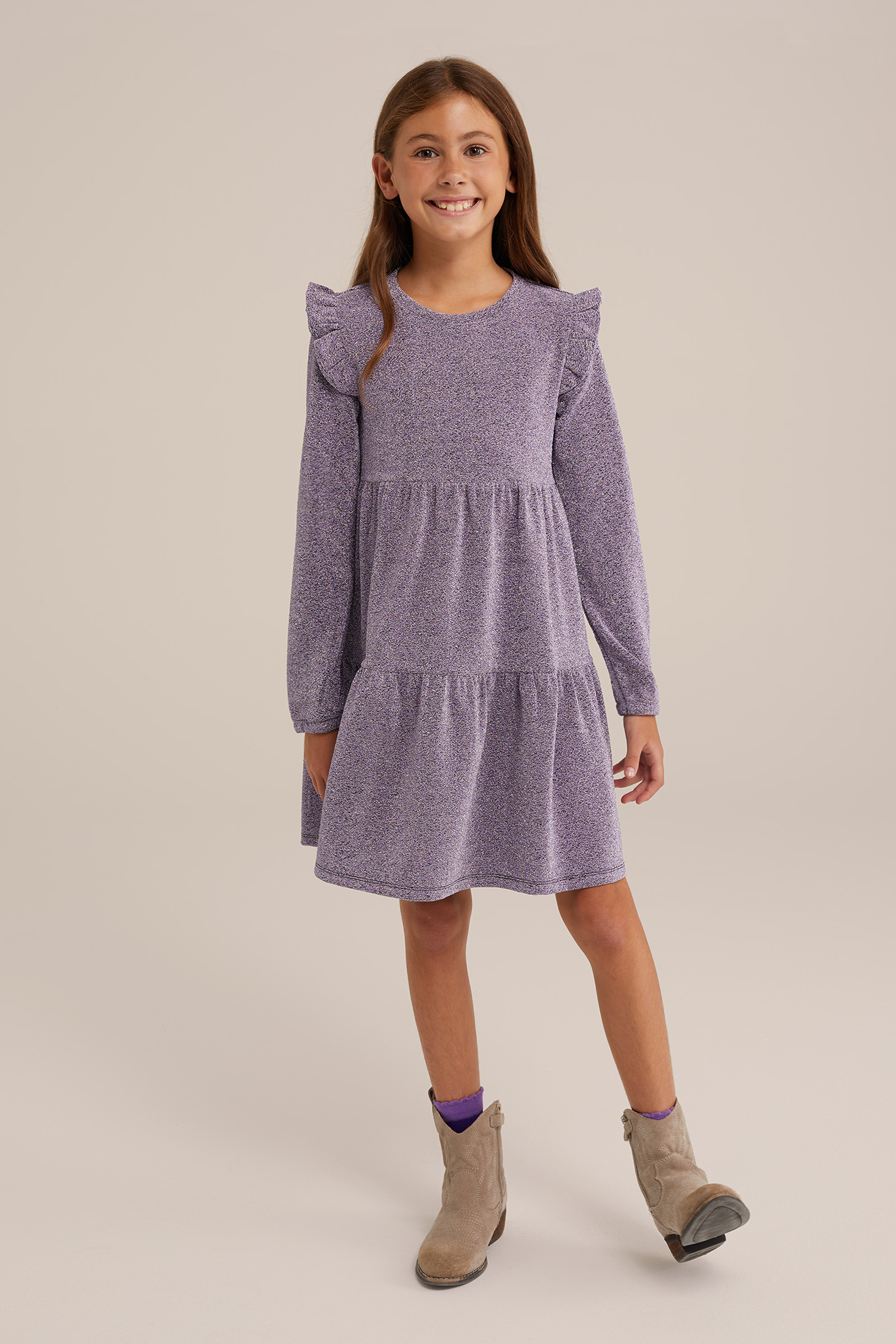 Meisjes jurk met glittergaren WE Fashion Paars