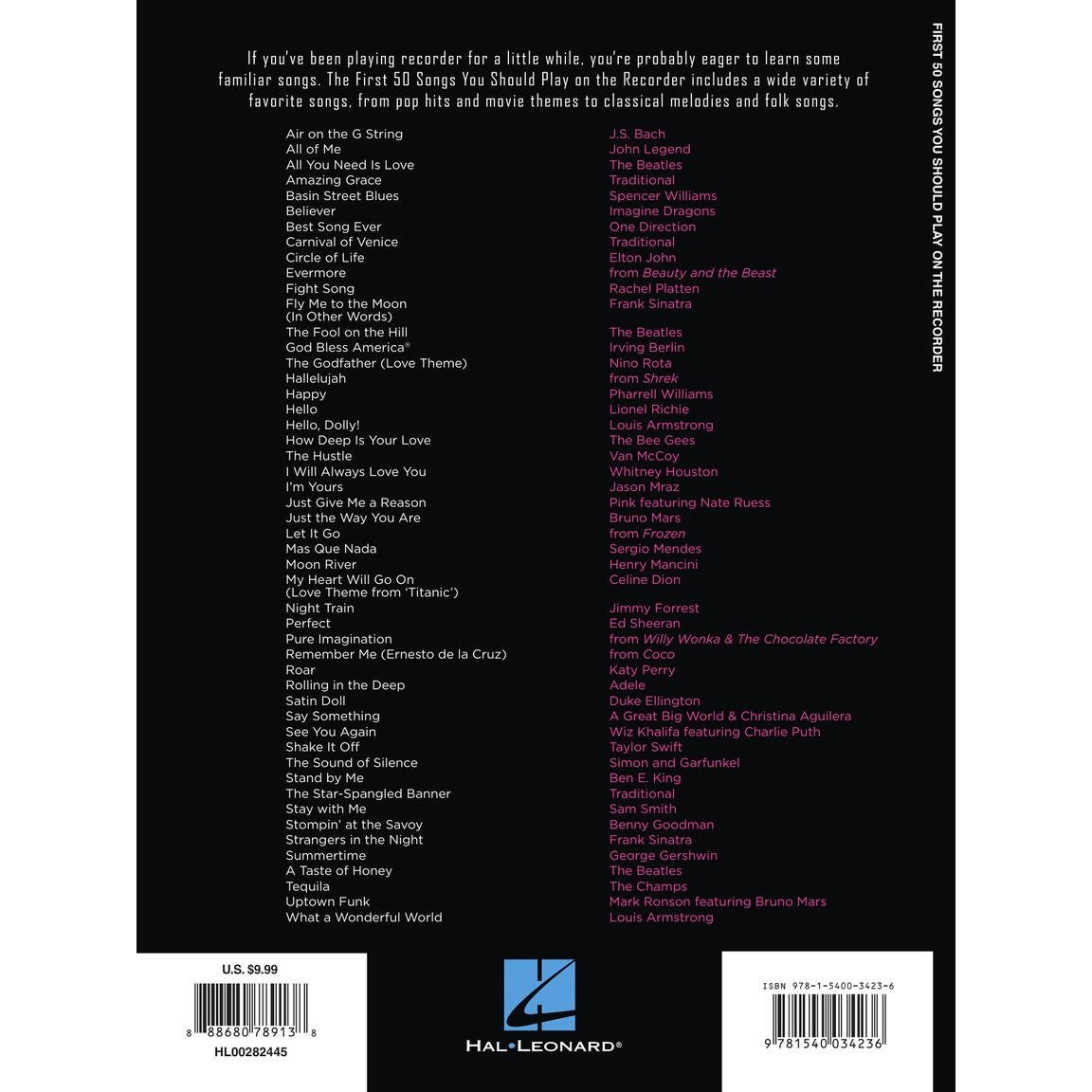 Hal Leonard First 50 Songs You Should Play on Recorder songboek voor blokfluit