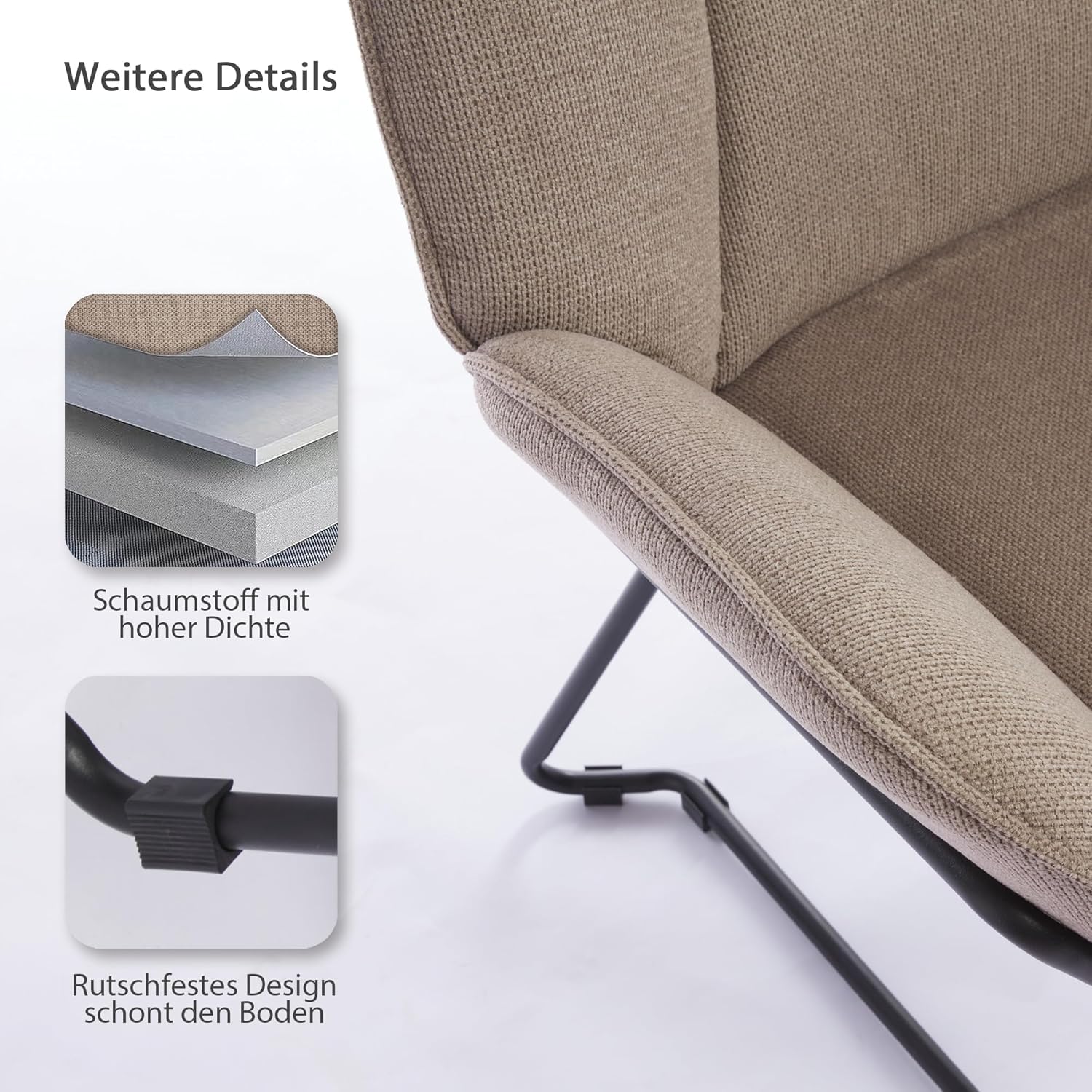 Loungesessel moderner Relaxsessel, Lounge Einzelsofa mit Polster, Lesesessel Balkon Sofa Blütenblattform mit Armlehnen Kleine Couch Schmink Stuhl Sessel Ergonomie, Beige, 72X 67X 80 cm