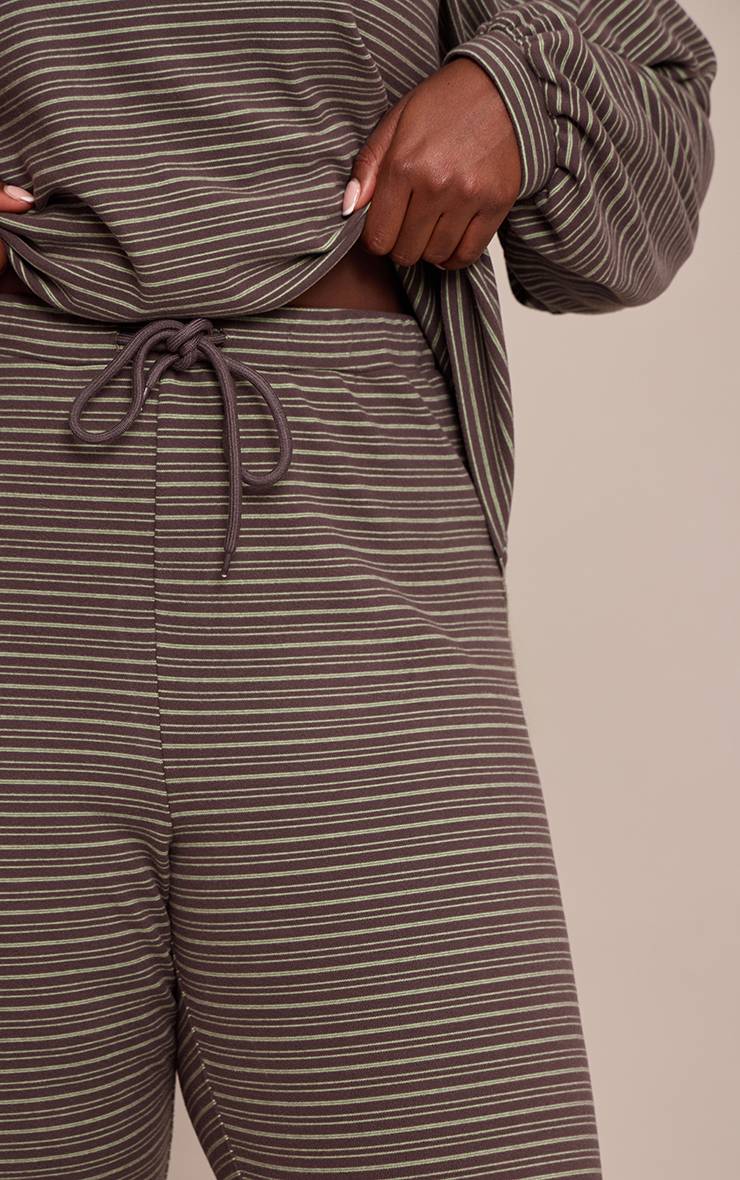 Vert Foncé Pantalon Évasé Skinny À Fines Rayures Grande Taille
