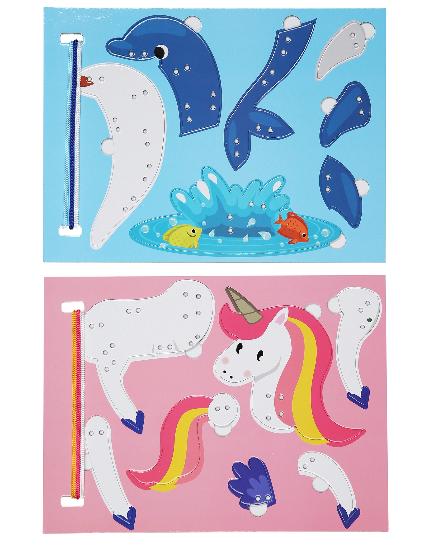 Schnürsenkel-Puzzle DELFIN & EINHORN aus Papier