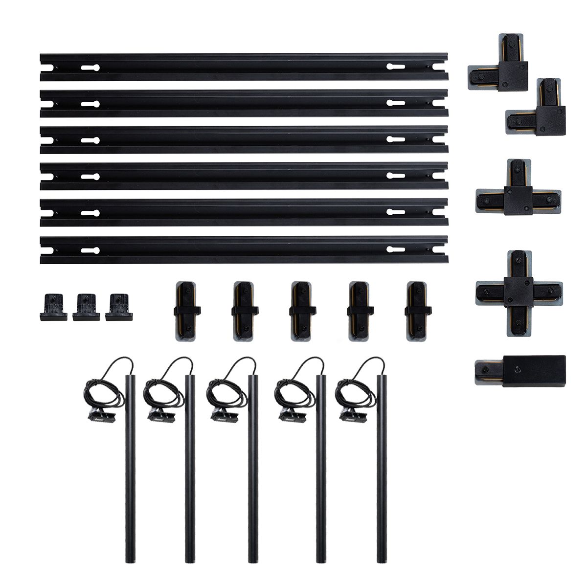 Modern railsysteem met 5 hanglampen zwart 1-fase - Iconic Frini