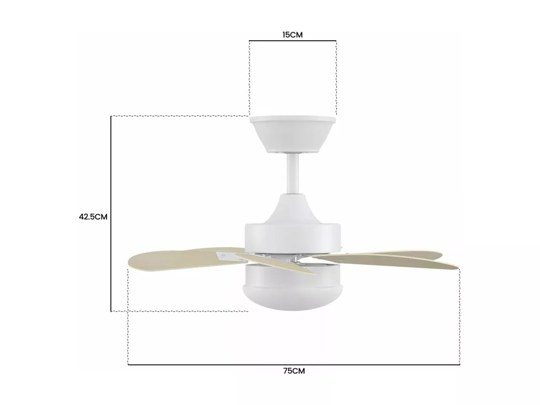 NETTLIFE Ventilateur de plafond blanc avec éclairage, télécommande, silencieux, avec minuterie, 6 pales, pour chambre à coucher