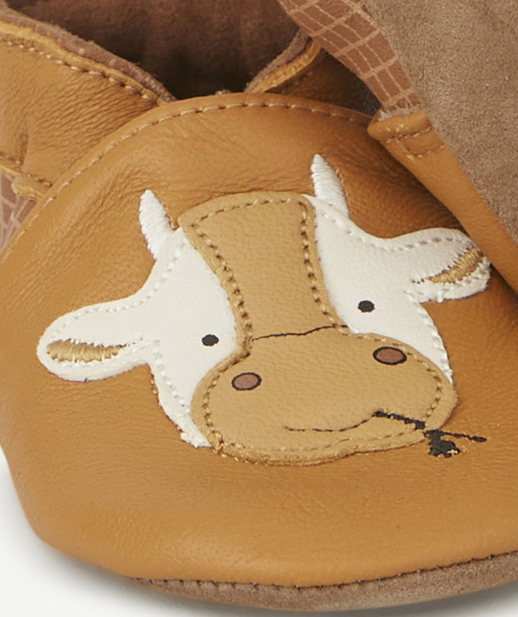 ROBEEZLES CHAUSSONS EN TANNAGE VÉGÉTAL CAMEL AVEC VACHES