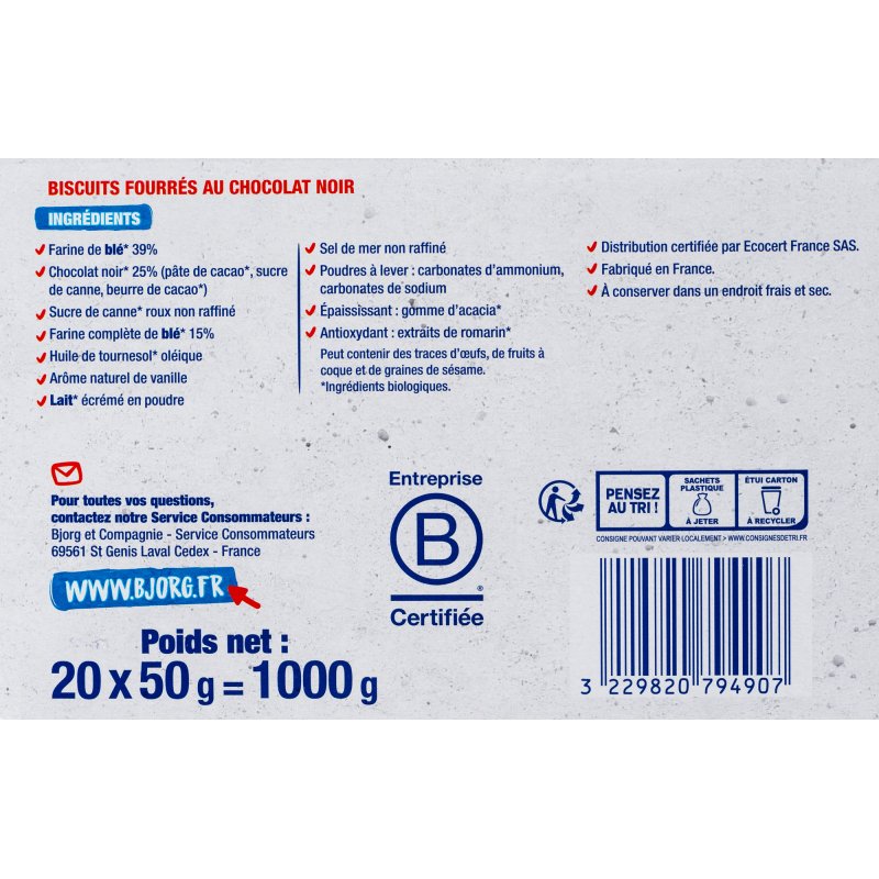 Fourrés chocolat noir Bio Bjorg x 2 - Étui de 50 g