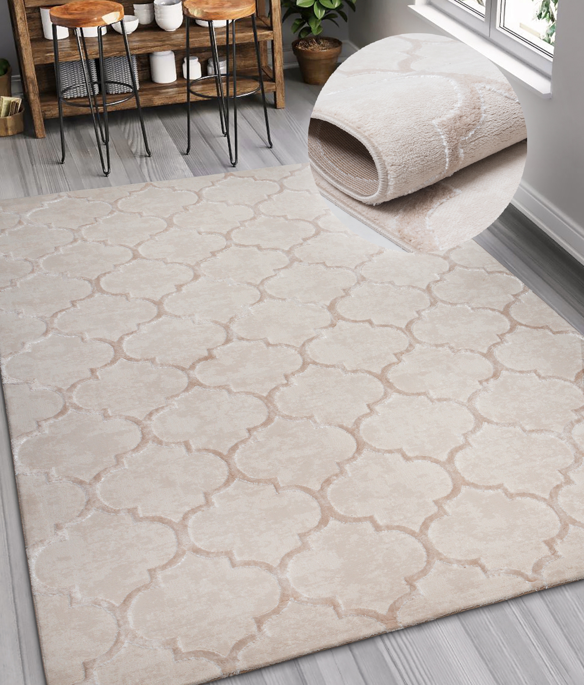 my home Teppich »Badra  Kurzflor« rechteckig 12 mm Höhe geometrisch, Hoch Tief Design, 3-D Wirkung, Ornamente, Wohnzimmer