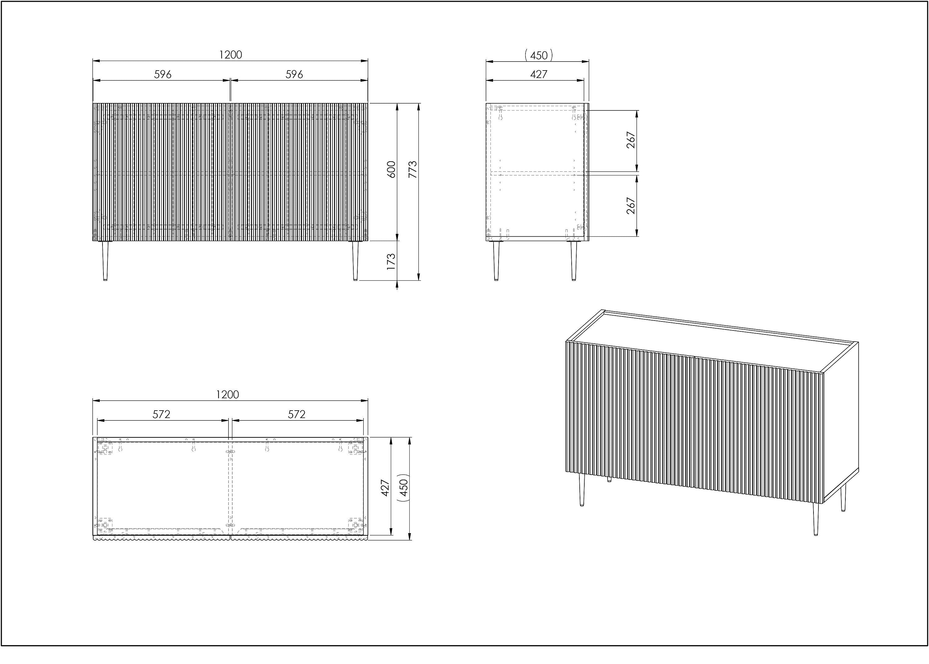 ILVI Sideboard - Schwarz / B: 120.0 cm x T: 45.0 cm x H: 77.3 cm