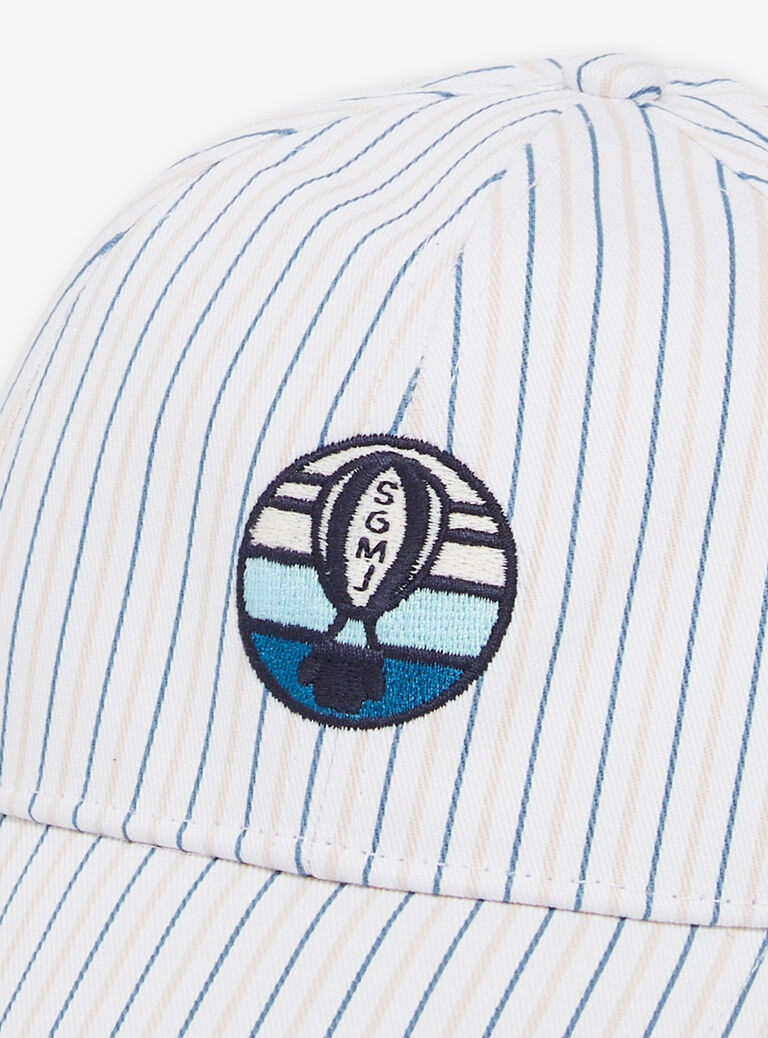 Casquette à rayures beige et bleu