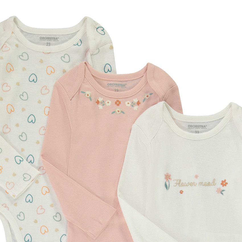 Lot de 5 bodies en rib fantaisie pour bébé fille - Bleu moyen