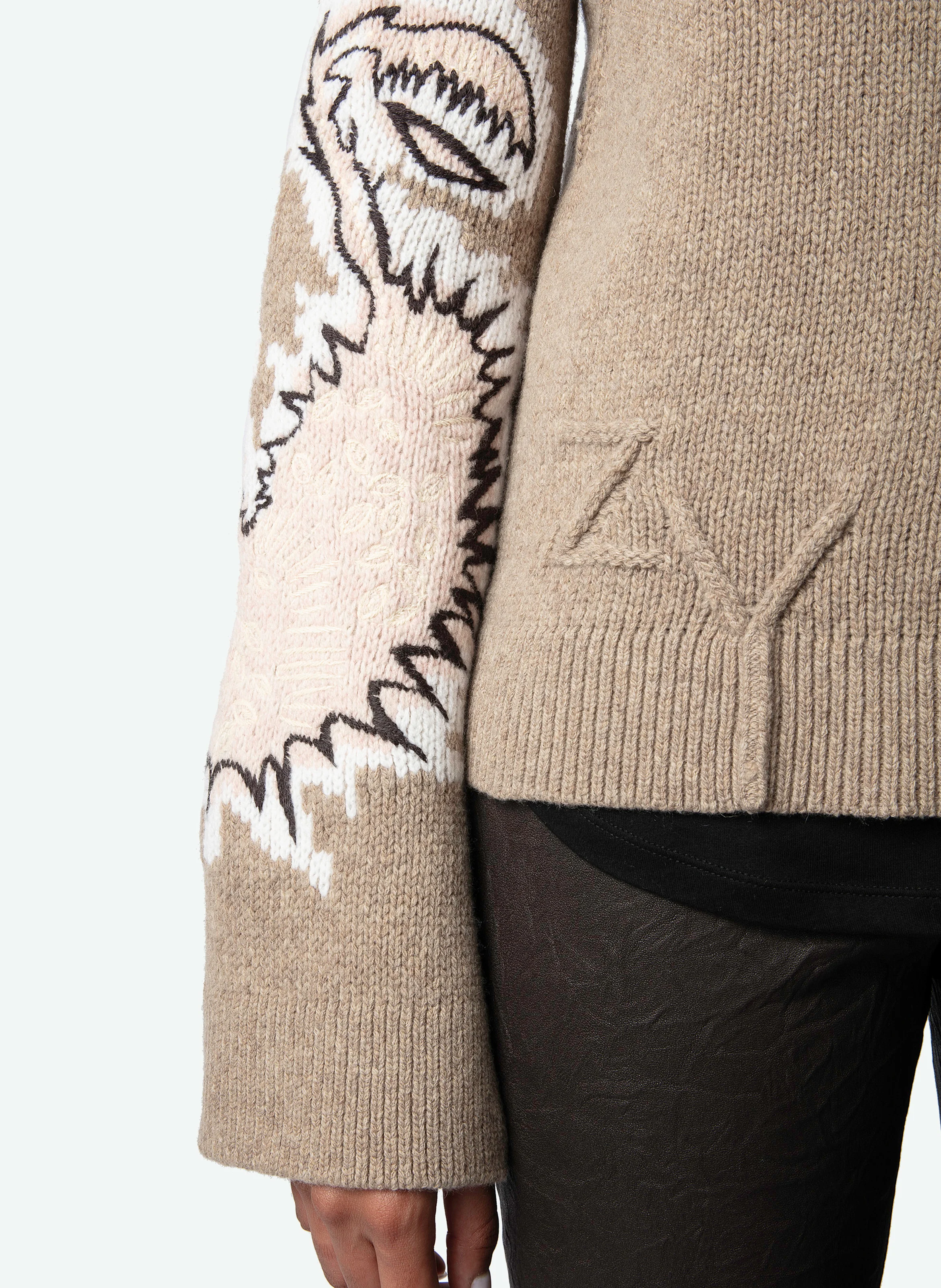 SAL - Pull droit brodé en laine| Beige