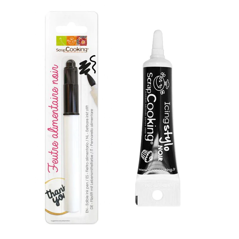 Feutre pinceau alimentaire noir + Stylo de glaçage noir Scrapcooking