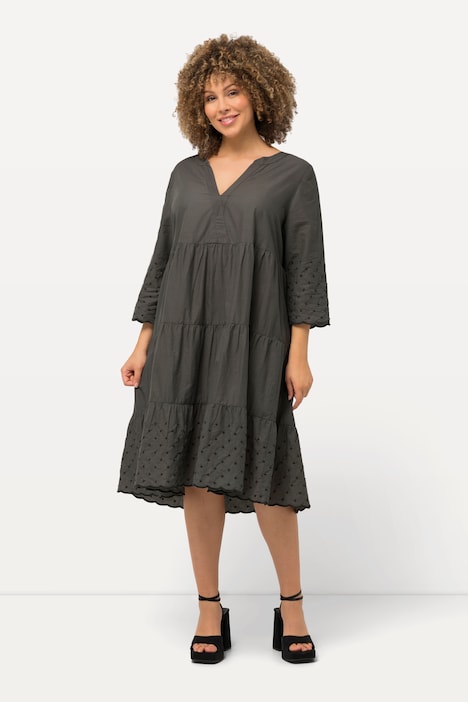 Kleid, A-Linie, Wellenkanten, Tunika-Ausschnitt, 3/4-Arm