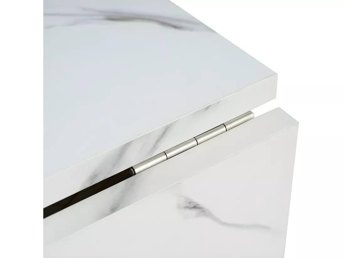 Table à manger pliante rétractable polyvalente - avec 2 tiroirs et étagère de rangement - Panneaux de particules - Blancs & Doré