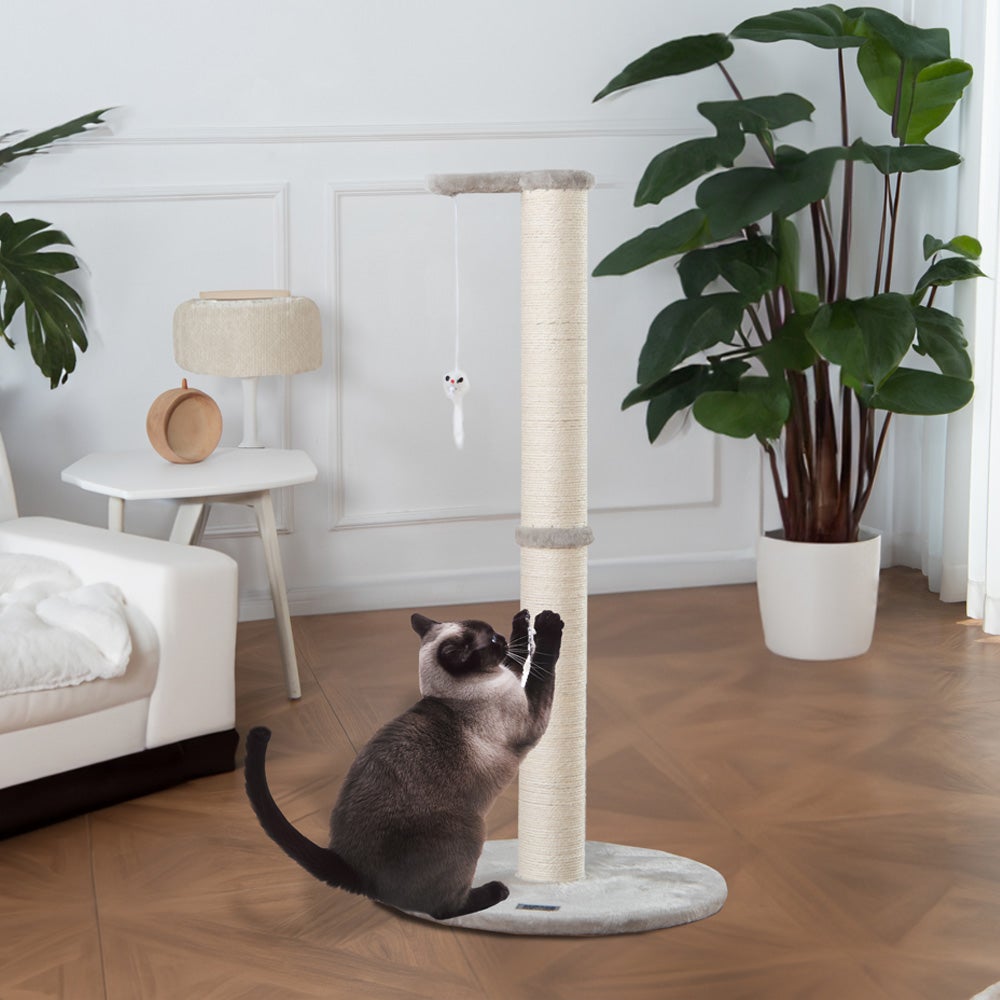 Home Deluxe - NEVA Krabpaal - Kleur: Grijs, Afmetingen: 101 x 49 x 49 cm, Materiaal: Polyester, Sisal, Frame: MDF | Krabpaal met Krabstam