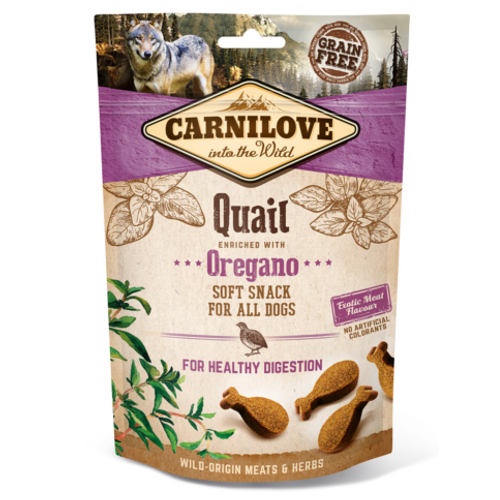 Biscoitos macios para cães Carnilove com sabor de codorna e orégano