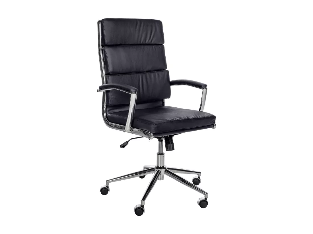 Chaise de bureau - Véritable cuir & Métal chromé - Noir - Cleveland