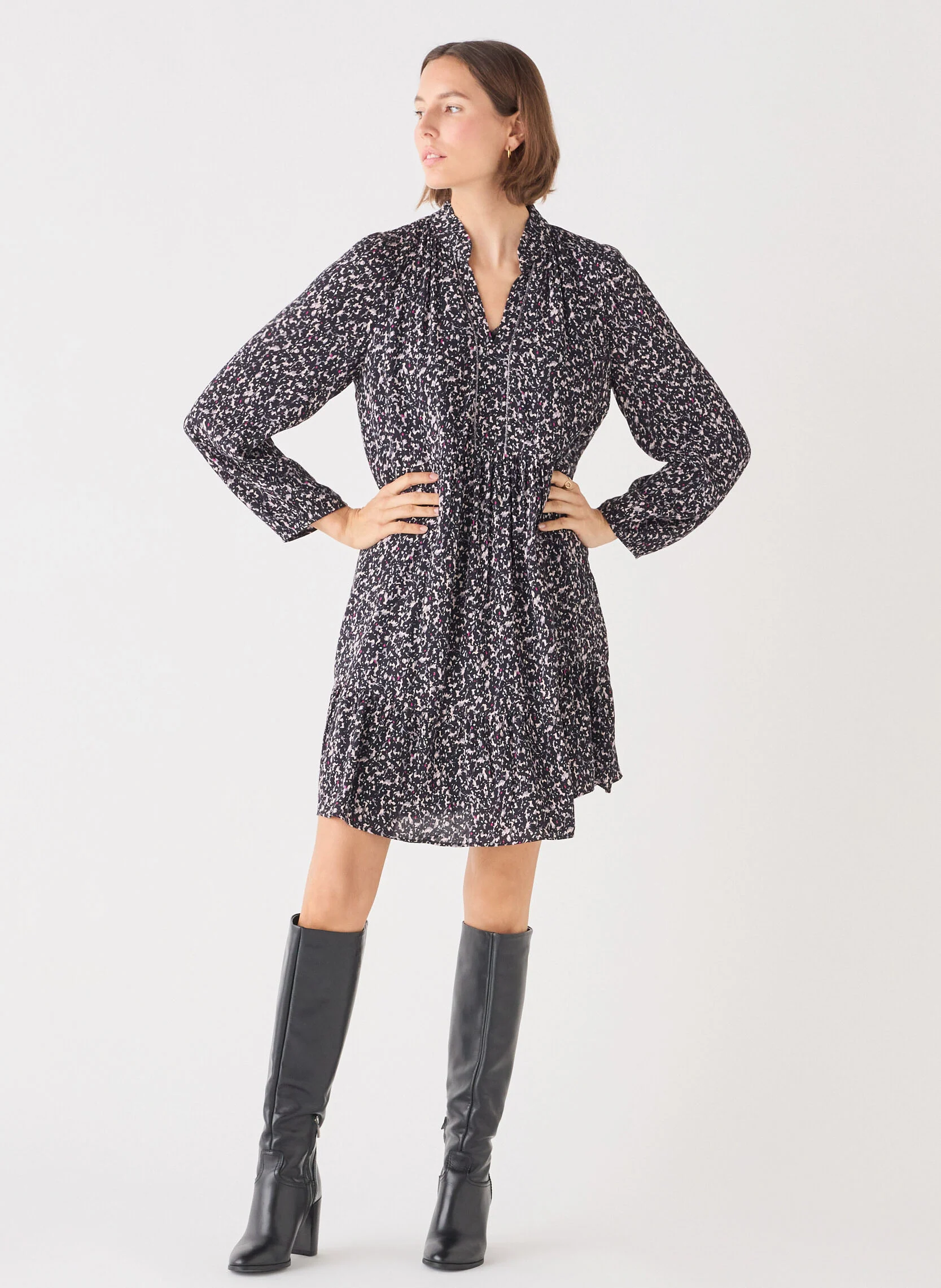 RPATRICIA - Robe courte fluide à imprimé | Noir