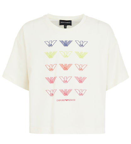 Emporio Armani T-Shirt - Kurz geschnitten - Weiß m. Logos