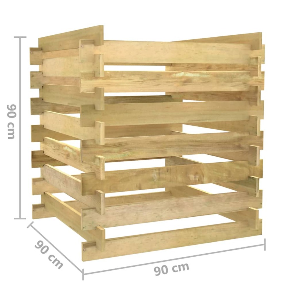 Composteur de jardin à lattes 90x90x90 cm bois de pin imprégné