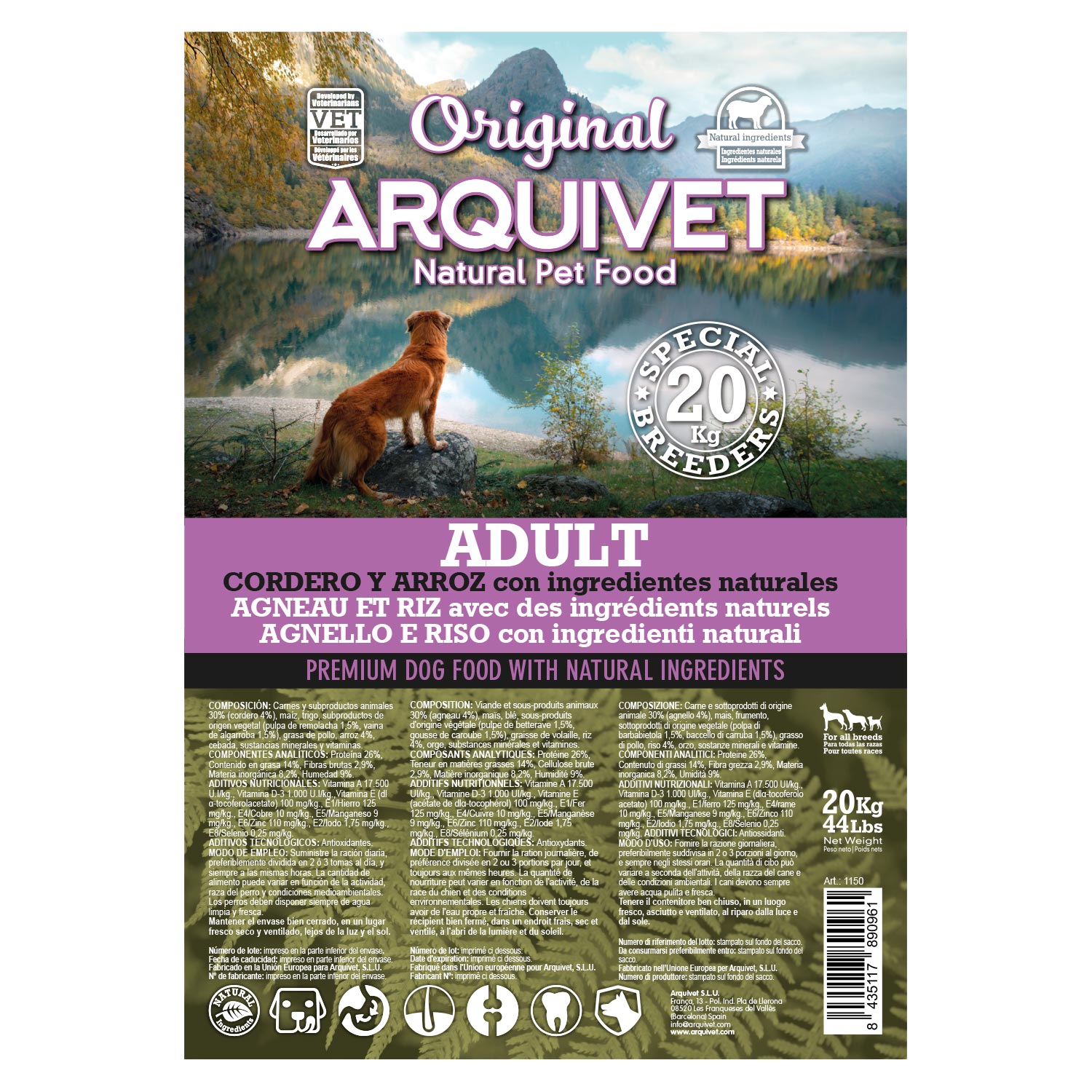 ARQUIVET DOG ORIGINAL - Cordeiro Adulto 20Kg