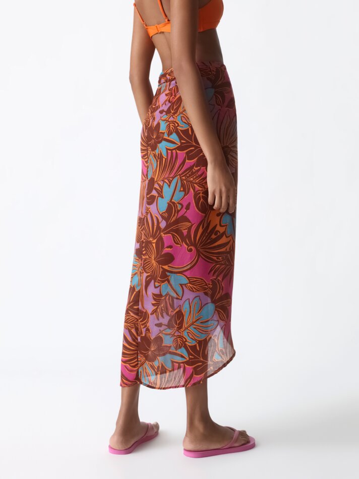 Saia pareô estampada - Marrom