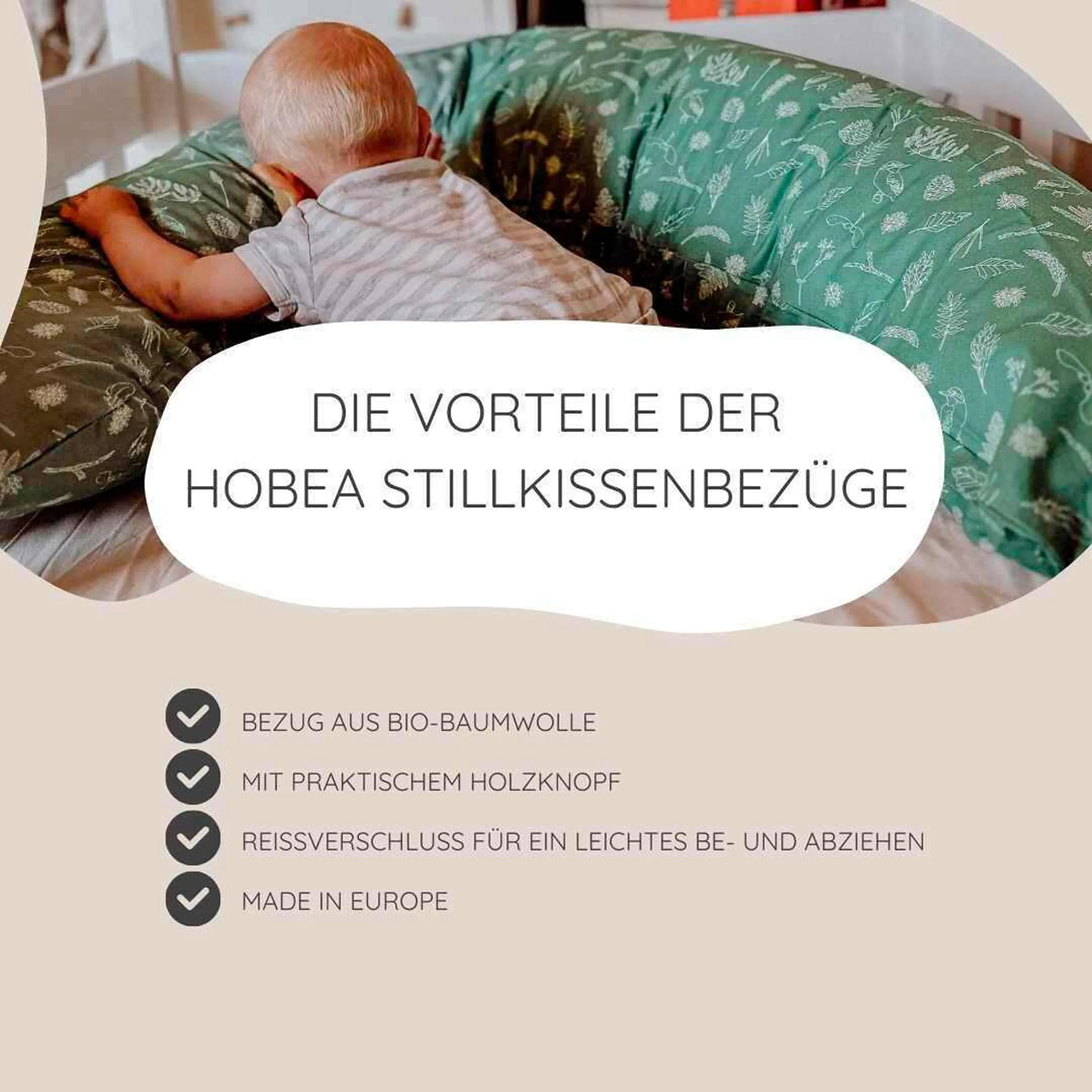 HOBEA-Germany Bezug für Stillkissen Waffelmuster taupe