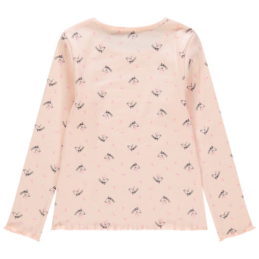 T-shirt manches longues côtelé imprimé all-over - Rose