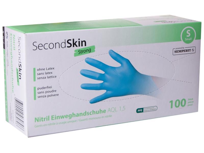 SecondSkin Einweghandschuh Nitril Strong S, Blau, 100 Stück Einweghandschuhe Nitril