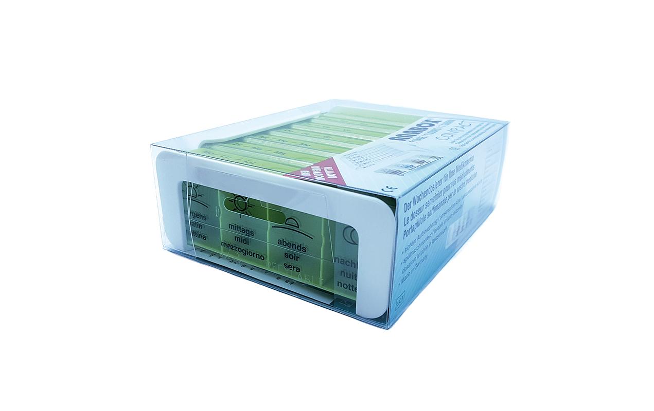Wochenpillenspender Medidispenser COMPACT grün DE/FR/ITMedikamentenbox mit kompakten Abmessungen