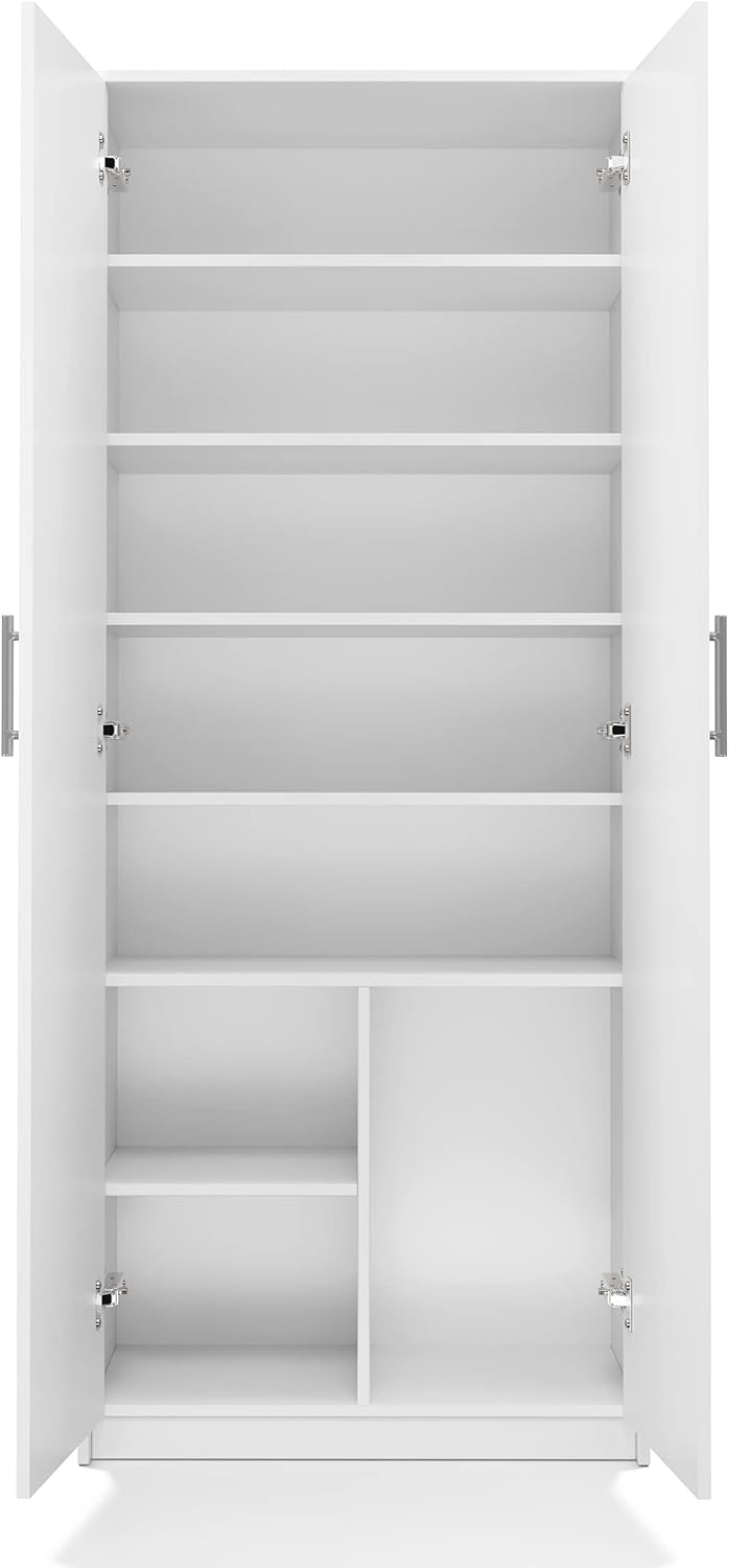 Home Collective Schrank Mehrzweckschrank weiß 74cm Breite 180cm Höhe mit sechs Einlegeböden und Extra-Fach, Aktenschrank Haushaltsschrank Organizer aus MDF Holz
