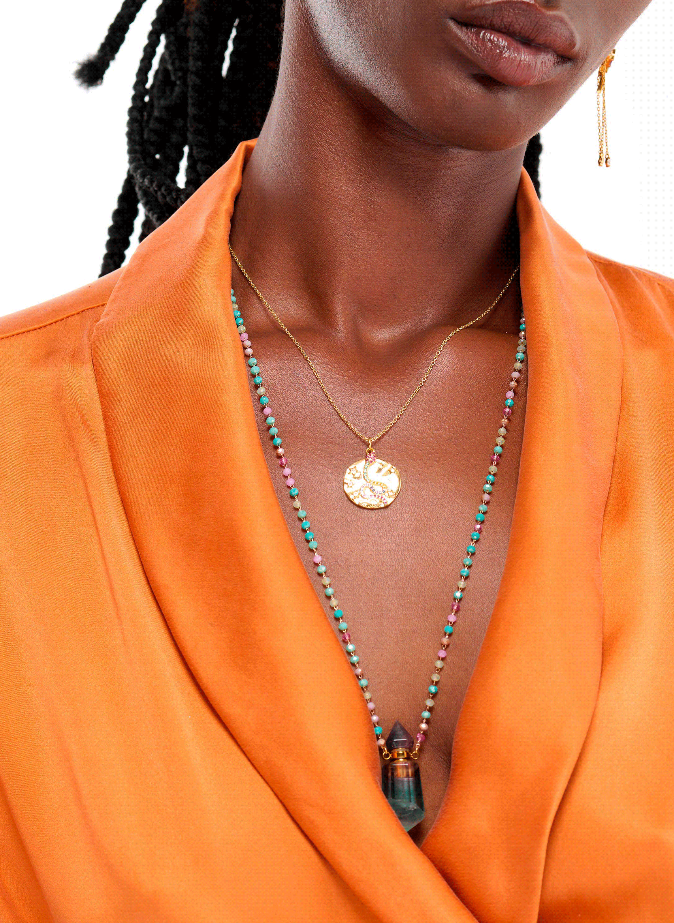 HUMEY - Collier sautoir en laiton et perles | Multicolore