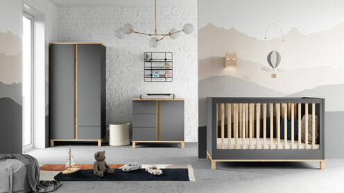 Chambre ALTITUDE lit 60x120+commode+armoire Gris - VOX